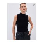 Sateen Sıfır Kol Sakallı Triko Bluz Siyah