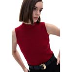 Sateen Sıfır Kol Sakallı Triko Bluz, Standart, STN135KTR125, Bordo, Kadın