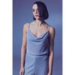 Sateen Simli Degaje Yaka Bluz, 40, STN139KBL1650, GÜMÜŞ, Kadın