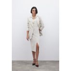 Sateen Simli Midi Boy Tüvit Etek - Bej - 38