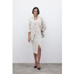 Sateen Simli Midi Boy Tüvit Etek - BEJ