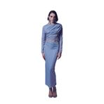 Sateen Simli Midi Etek, 42, STN139KET1656, GÜMÜŞ, Kadın