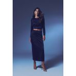 Sateen Simli Midi Etek - Lacivert - 36