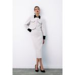 Sateen Süs Düğmeli Tüvit Kalem Etek - Taş - 42