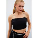 Sateen Taş Askılı Saten Crop Bluz - Siyah-134980 Siyah