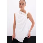 Sateen Tek Omuz Aksesuarlı Bluz - Ekru