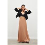Sateen Uzun Saten Etek - Camel - 40