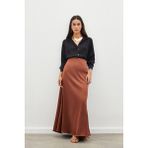 Sateen Uzun Saten Etek - Kahve - 38