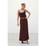Sateen Uzun Saten Etek - Kahve