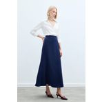 Sateen Uzun Saten Etek - LACİVERT