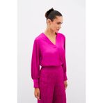 Sateen V Yaka Saten Bluz - FUSYA