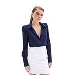 Sateen Vatkalı Saten Gömlek, 40, STN139KGO865, Lacivert, Kadın