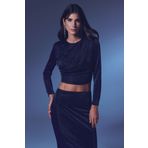 Sateen Vatkalı Simli Bluz - LACİVERT