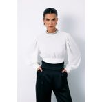 Sateen Yaka Aksesuarlı Bluz - EKRU