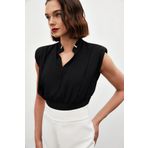 Sateen Yaka Aksesuarlı Kolsuz Bluz - Siyah