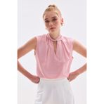 Sateen Yaka Detaylı Saten Bluz - Pembe