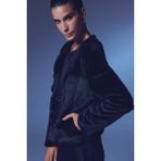 Sateen Yakasız Peluş Ceket - Siyah - 36