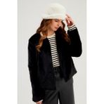 Sateen Yakasız Peluş Ceket - Siyah - 42