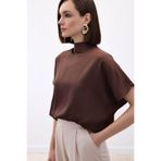 Sateen Yarasa Kol Salaş Bluz, 42, STN139KBL1131, Kahve, Kadın