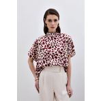 Sateen Yarasa Kol Salaş Bluz - Bej-Bordo