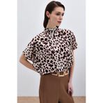 Sateen Yarasa Kol Salaş Bluz - Bej-Kahve