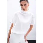 Sateen Yarasa Kol Salaş Bluz - Ekru