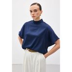 Sateen Yarasa Kol Salaş Bluz - Lacivert