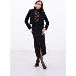 Sateen Yırtmaçlı Midi Etek - Siyah - 40