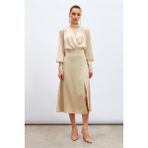 Sateen Yırtmaçlı Saten Etek - Bej - 40
