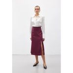 Sateen Yırtmaçlı Saten Etek - Mürdüm - 38
