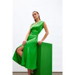 Sateen Yırtmaçlı Saten Etek - Yeşil - 36