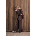 Sateen Yüksek Bel Desenli Pantolon, 42, STN139KPA1529, Kahve, Kadın