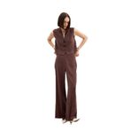 Sateen Yüksek Bel Keten Pantolon, 36, STN139KPA1803, Kahve, Kadın