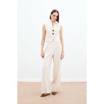 Sateen Yüksek Bel Keten Pantolon, 40, STN139KPA1803, Taş, Kadın
