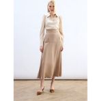 Sateen Yüksek Bel Saten Etek - Bej - 38