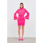 Sateen Zincir Aksesuarlı Mini Etek - Fuşya - 36