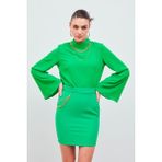 Sateen Zincir Aksesuarlı Mini Etek - Yeşil - 36