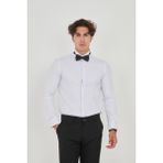 Saten Ata Yaka Smokin Gizli Düğmeli Pamuklu Likralı Slim Fit Erkek Gömlek - XL - Beyaz