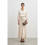 Saten Dantel Detaylı Uzun Etek-20729 - BEIGE