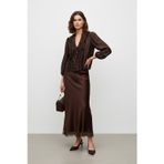 Saten Dantel Detaylı Uzun Etek-20729 - BROWN