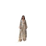 Saten Desenli Dokuma, Oversize Kesim, Uzun Kollu, 36-46 Beden, Kimono Takım Elbise (Standart, Bej, 44)