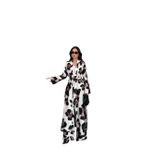 Saten Desenli Dokuma, Oversize Kesim, Uzun Kollu, 36-46 Beden, Kimono Takım Elbise (Standart, Siyah, 44)