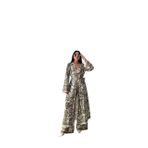 Saten Desenli Dokuma, Oversize Kesim, Uzun Kollu, 36-46 Beden, Kimono Takım Elbise (Standart, Yeşil, 44)