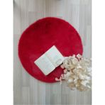 Saten Halı Yuvarlak Tavşan Tüyü Peluş Süet Tabanlı Ultra Yumuşak Yıkanabilir Post Kırmızı Renk - 80 x 80 cm