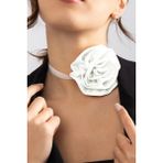 Saten Kumaş Büyük Çiçek Choker Kolye - Beyaz