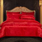 Saten Nevresim 150x200 cm Çiçek Desenli Kırmızı Renk Yatak Seti Kraliçe/King Size Yumuşak ve Lüks Konfor Makinede Yıkanabilir Zarif Ev Dekoru