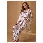 Saten Önden Düğmeli Uzun Kollu Kadın Çiçekli Pijama Takımı, L, N5654-19804IGP27193760