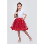 Saten Şeritli Tütü Kız Çocuk Etek M00728 - Kırmızı - 5 Yaş