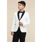 Saten Yakalı Damatlık Takım Smokin Model Erkek Çocuk Takım Elbise - 4 - 5 Yaş - Ekru
