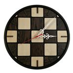Satranç Tahtası Tasarımlı Ahşap Duvar Saati, 30 cm Geometrik Ahşap Sanatı, Sessiz Retro Modern Dekor